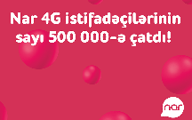 “Nar” 4G istifadəçilərinin sayı yarım milyon oldu